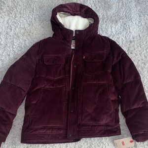 Levi's Burgundy Corduroy Quilted Puffer Jacket